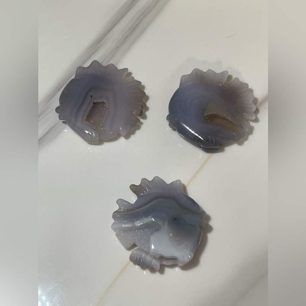 3 Agate Fish with Druzy. 2x2 inches